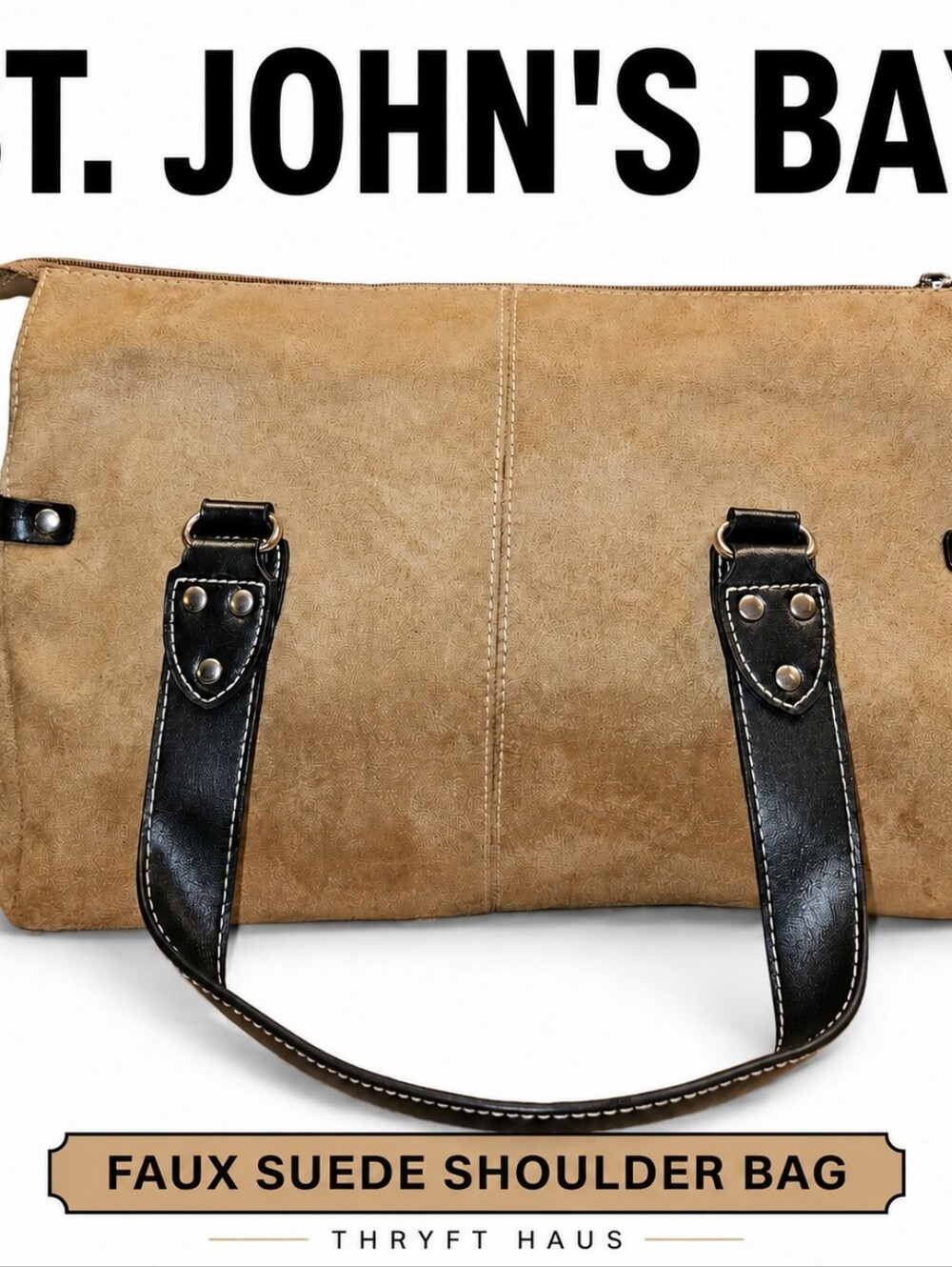 St. John's Bay Tan Suede Shoulder Bag with Black Handles